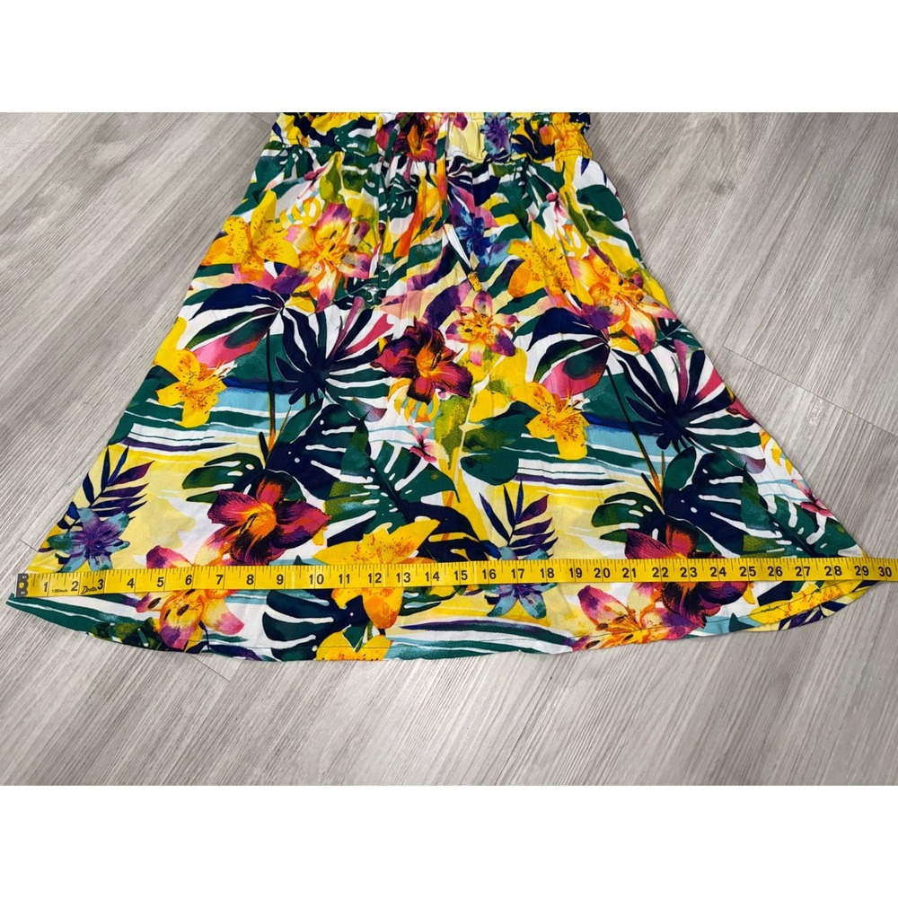 Jolie & Joy Tropical Floral Smocked Waist Tie Front Mini Sundress Yellow Multi L - Picture 4 of 9
